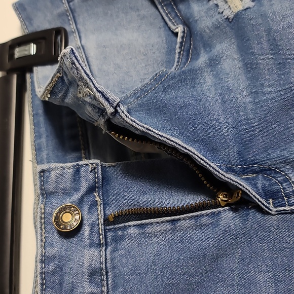 LUVAMIA Denim Jean Shorts Frayed Hem High Rise Rise Cotton Size Medium - Picture 9 of 15